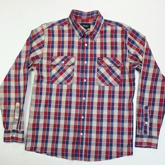Brixton Other - Brixton Size Large Mens Red Blue Bone Check Pocket Logo Long Sleeve Shirt